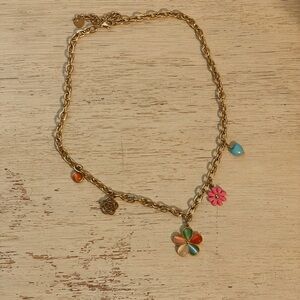 Gold Charm Necklace with Multicolor Accents